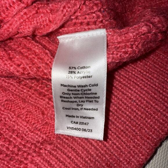 Talbots Sweater Womens Pink Cotton Blend Cable Knit Pullover - Medium Petite - Picture 6 of 7
